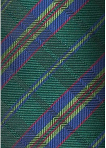 Krawatte Streifenkaro flaschengrün royalblau