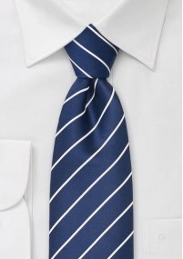 Extra lange stropdas fijne strepen nachtblauw