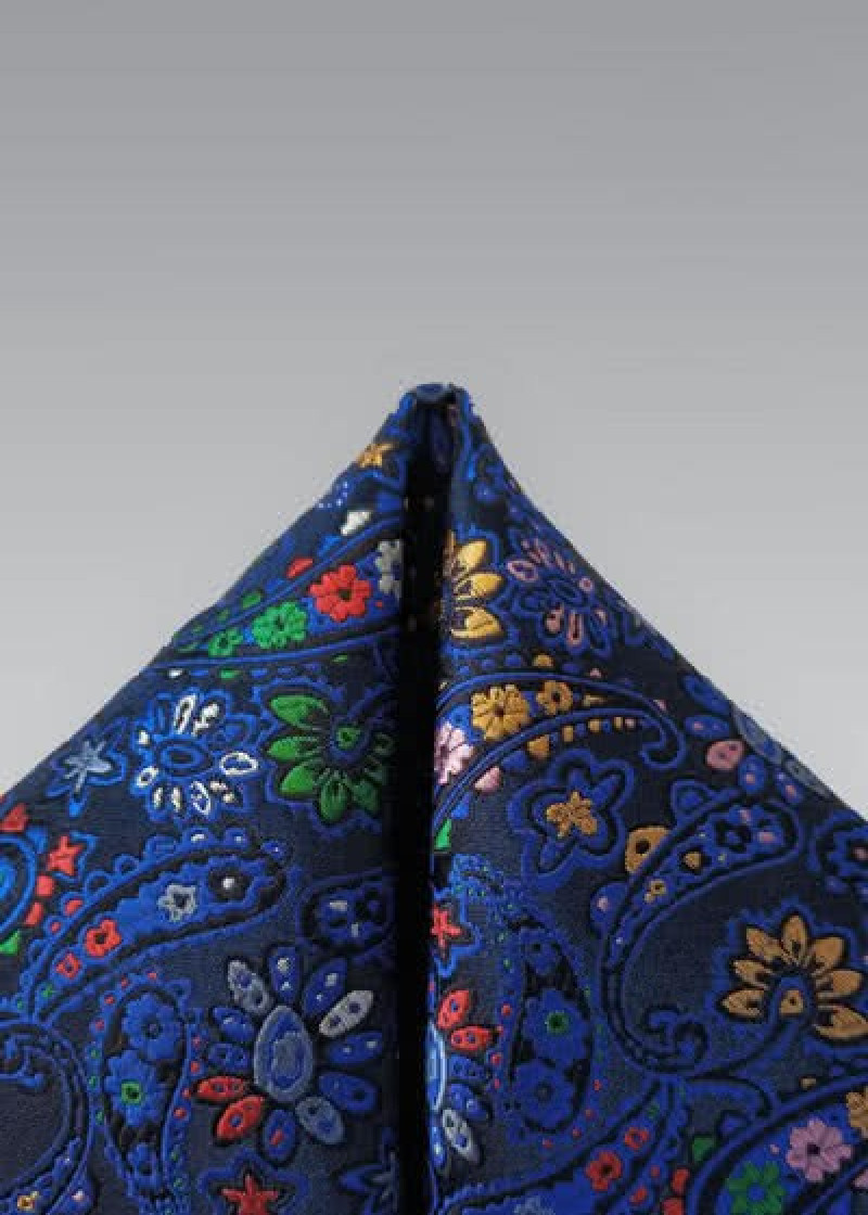 Zakdoek zijde paisley patroon blauw