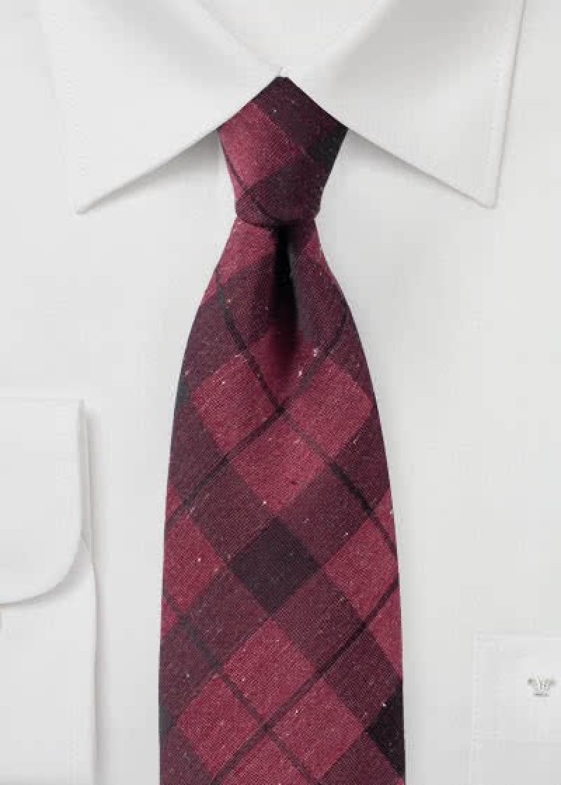 Stropdas Glencheck patroon bordeaux rood met