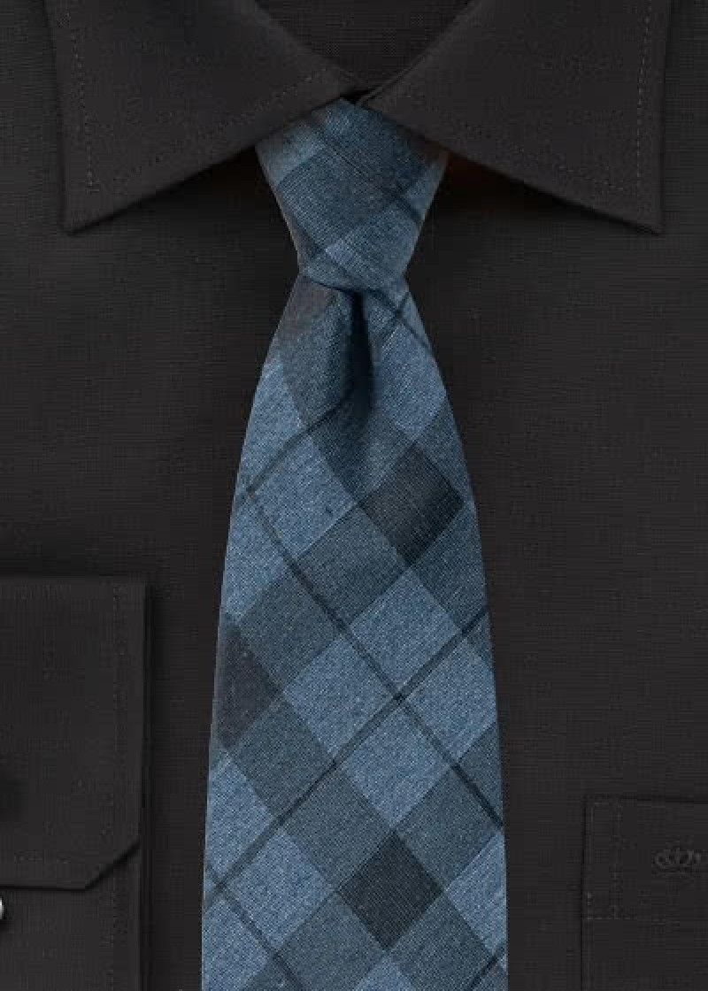 Stropdas Glencheck Patroon Mat Blauw met Katoen