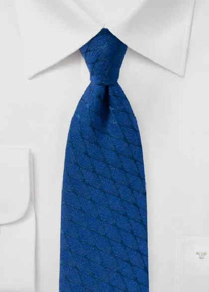 Krawatte Wellen-Rauten royalblau mit Wolle