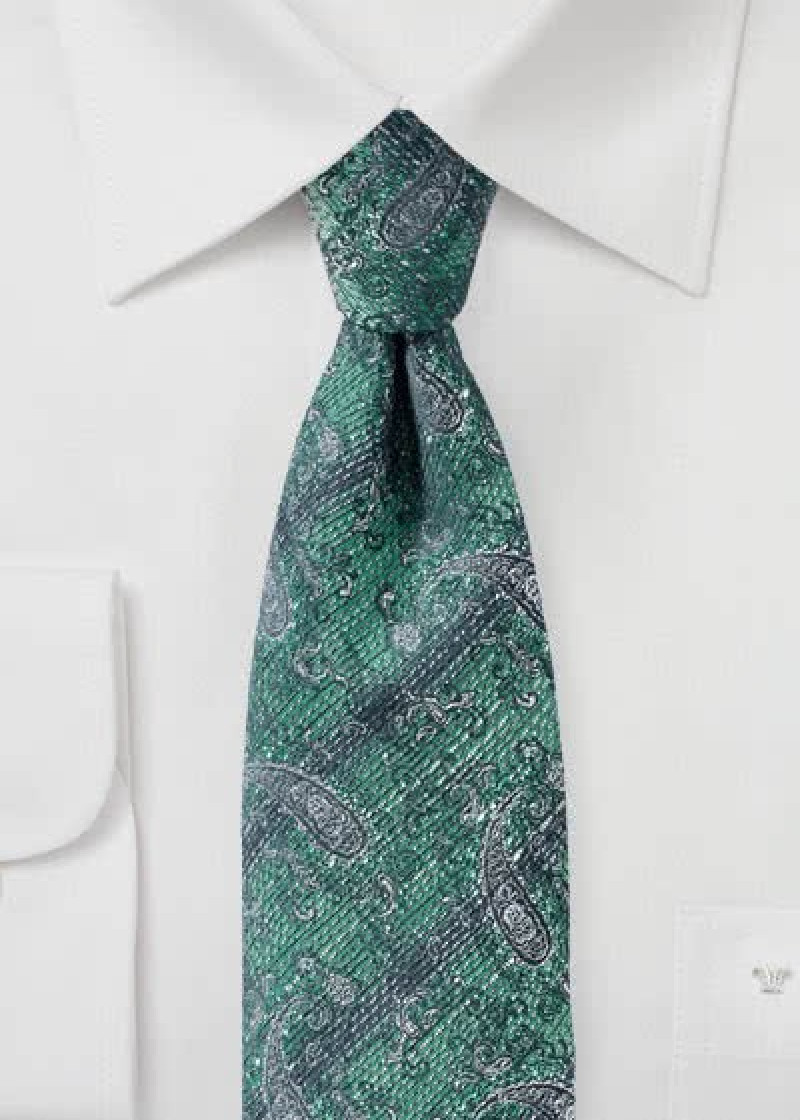 Stropdas gemarmerd paisley patroon edelgroen