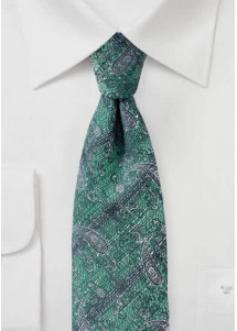 Stropdas gemarmerd paisley patroon edelgroen
