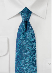 Stropdas paisley motief marine blauw cyaan