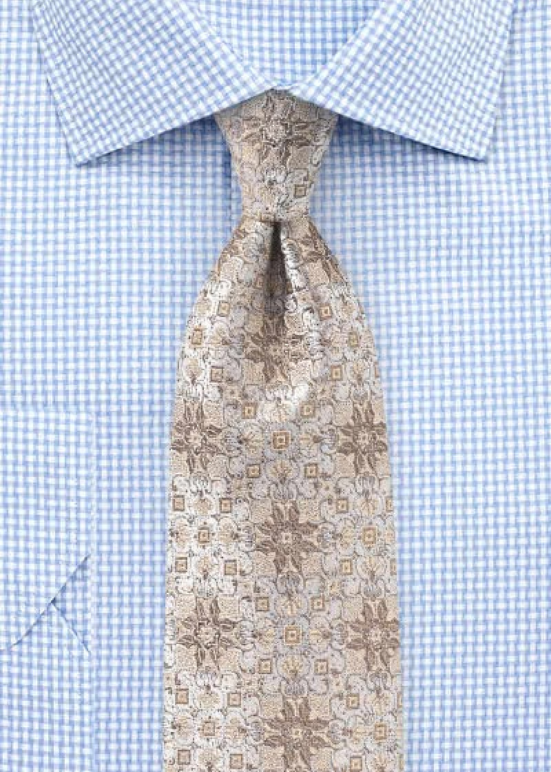 Stropdas Bloemenpatroon beige