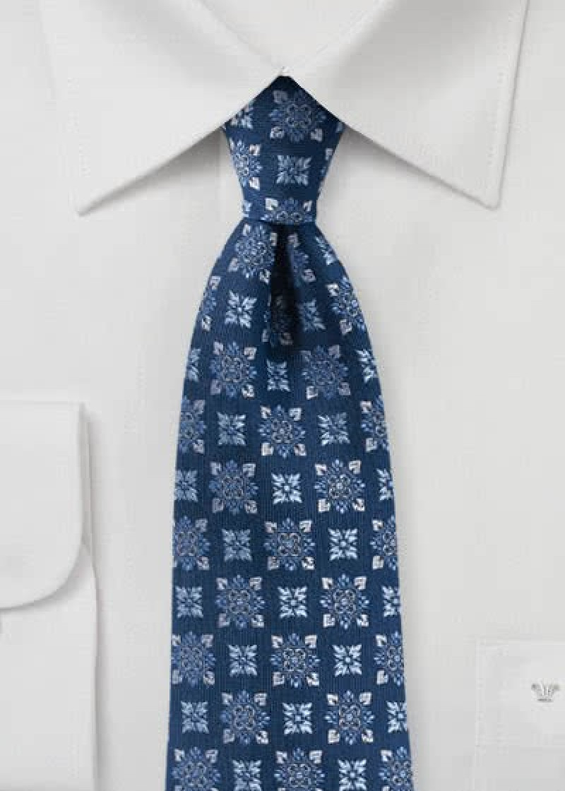 Herenstropdas met florale emblemen Donkerblauw