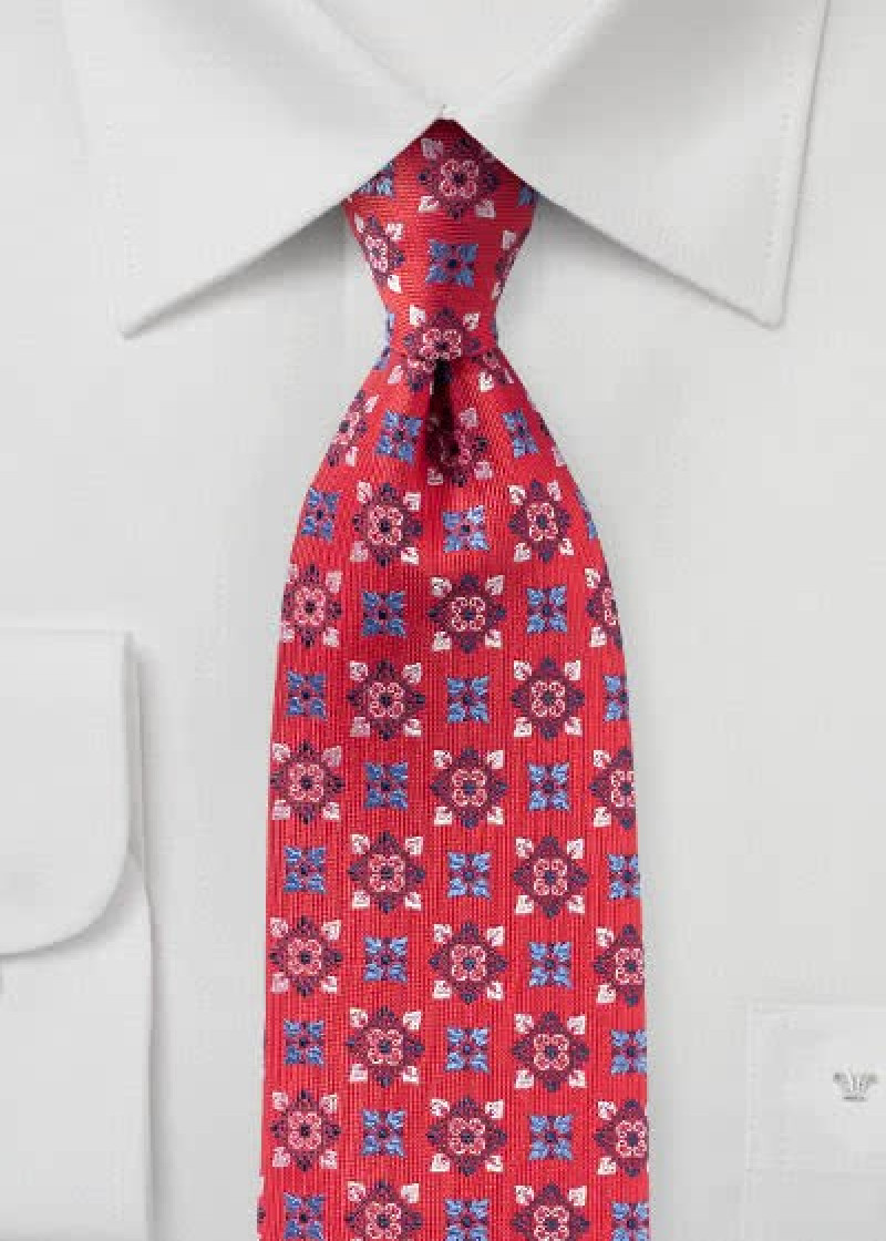 Stropdas bloemen ornamenten rood