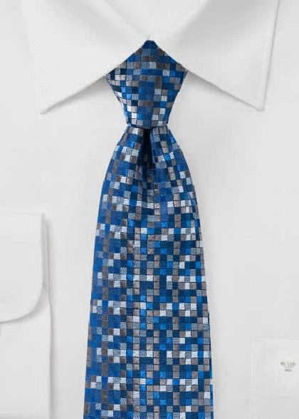 Krawatte Kästchen-Muster navy eisblau