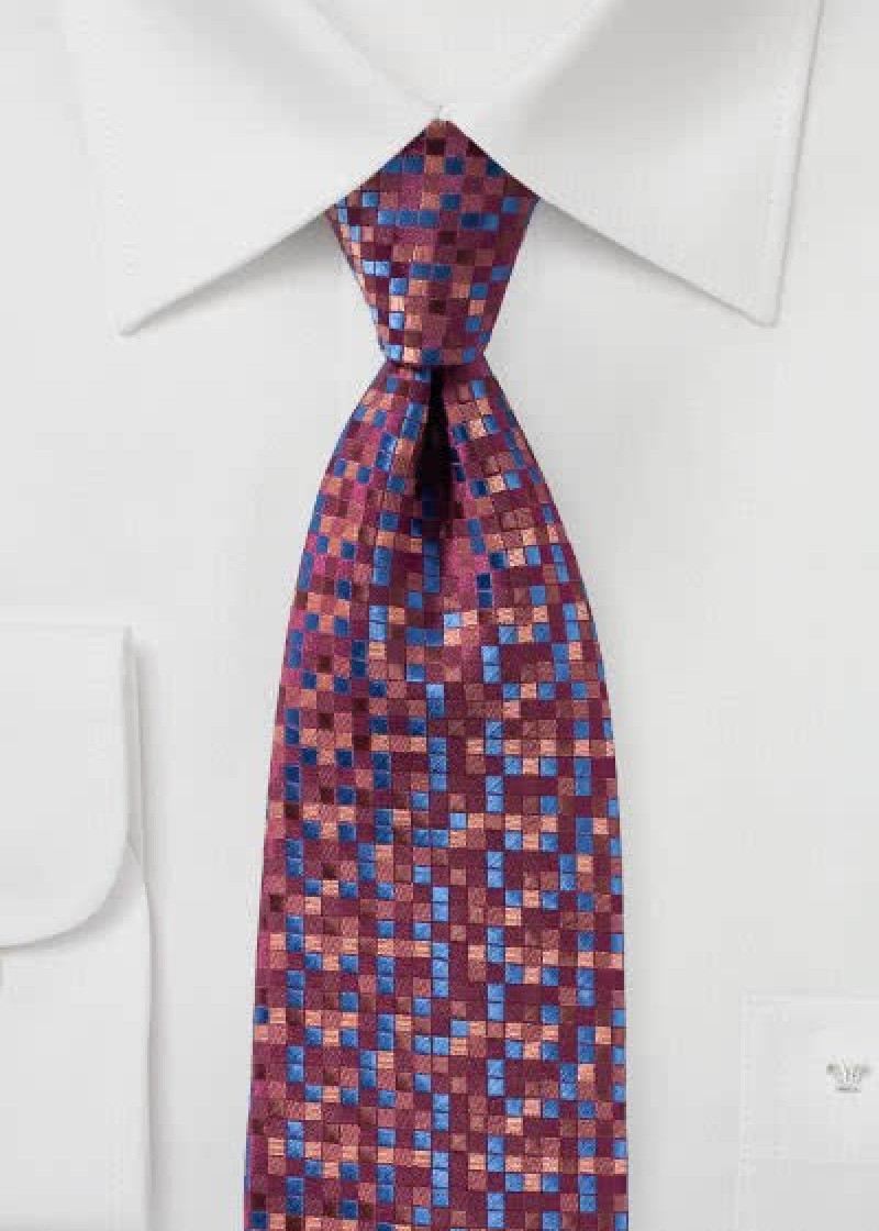 Stropdas Patroon Bordeaux Rood Ultra Marine Blauw