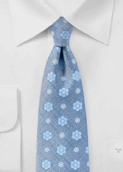 Businesskrawatte Blumenmotiv taubenblau