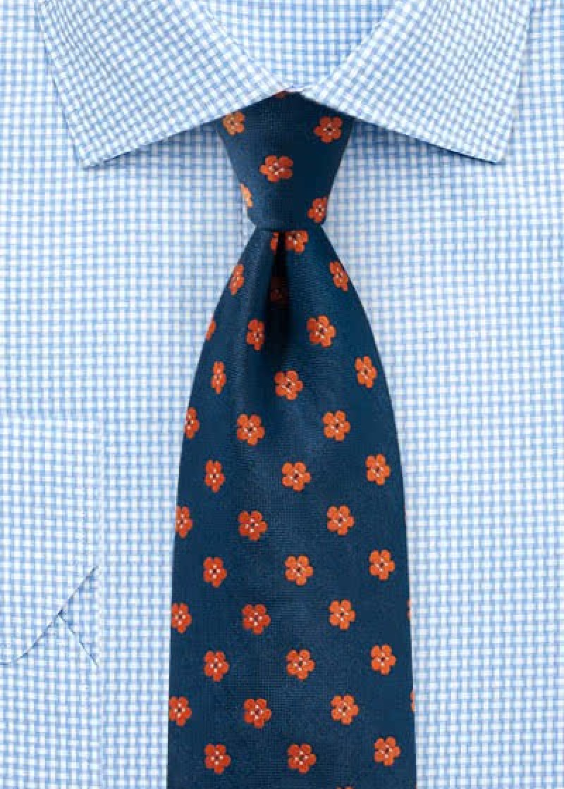 Stropdas Retro Design Bloemen Marine Blauw