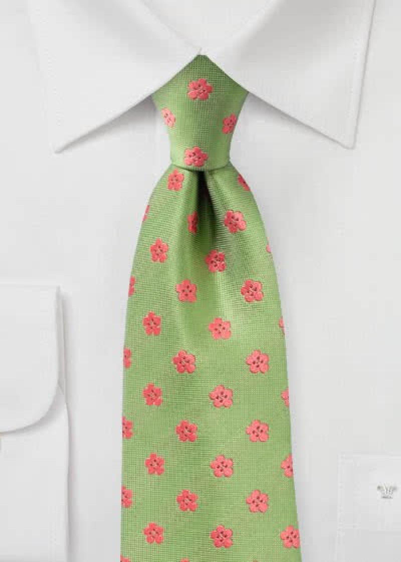 Stropdas Retro Stijl Bloemen Kostbaar Groen