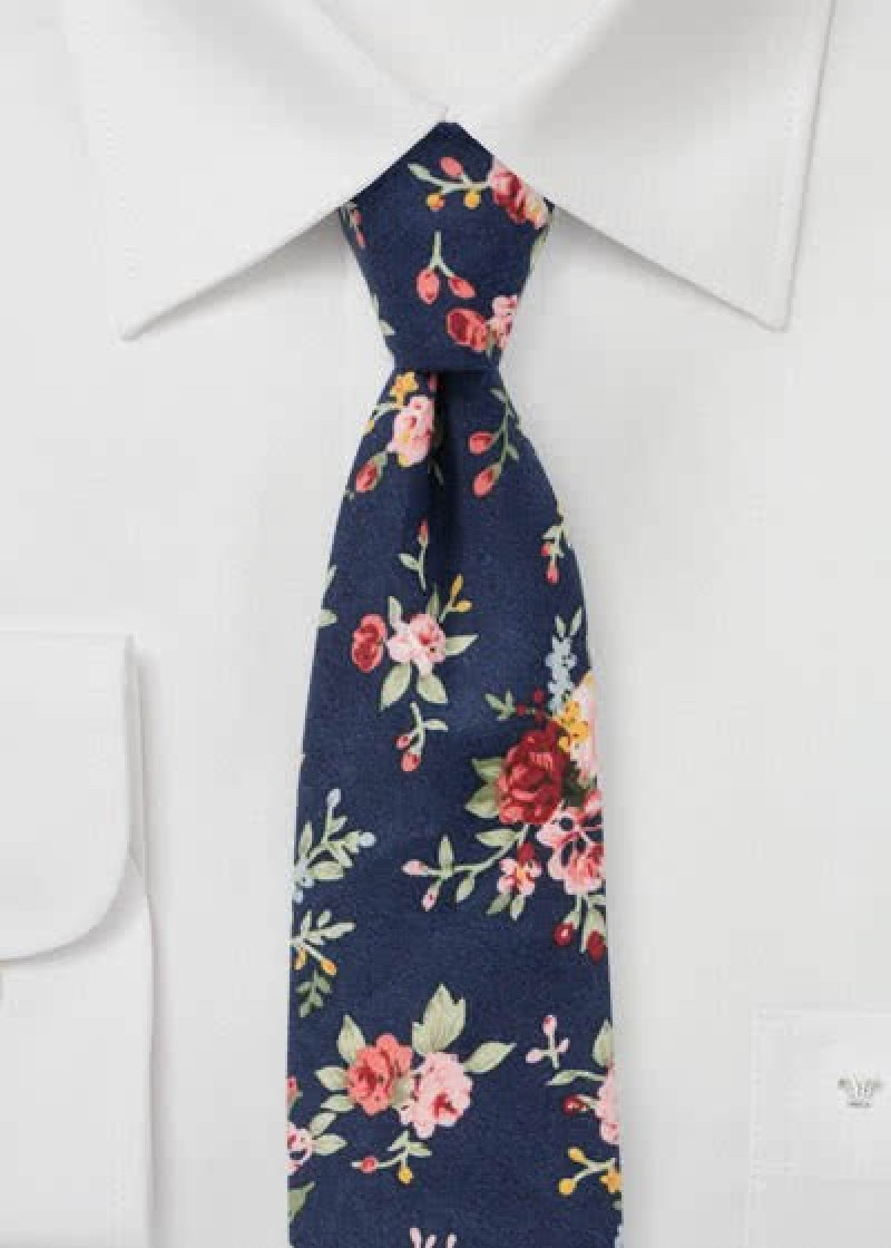 Stropdas Rozenpatroon marineblauw
