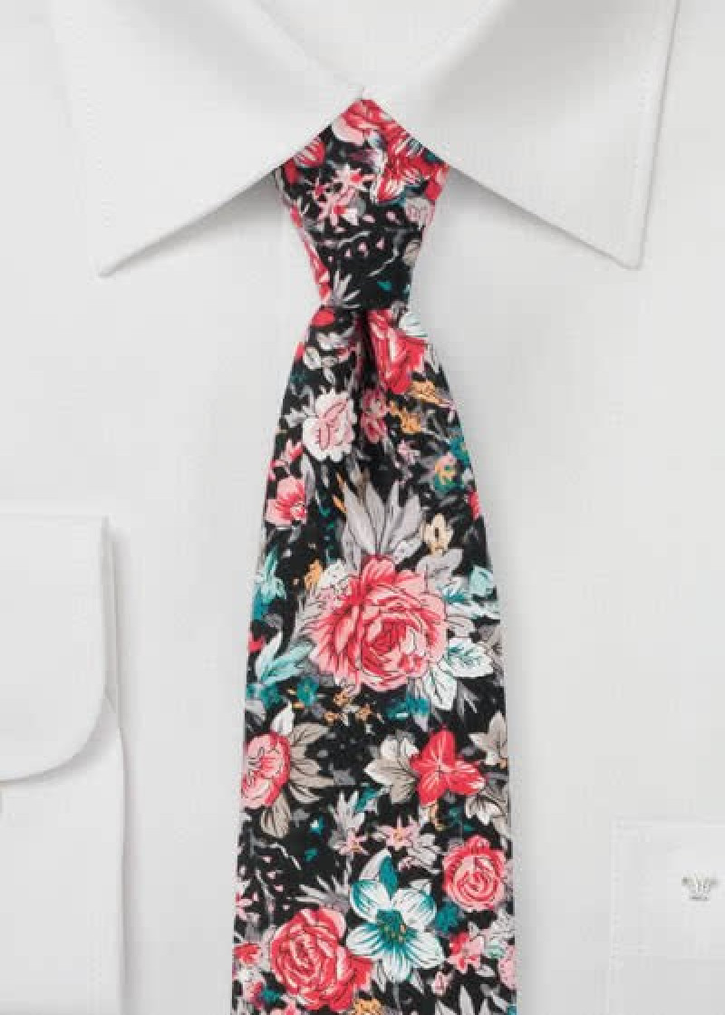 Stropdas Rose Design Thee Zwart