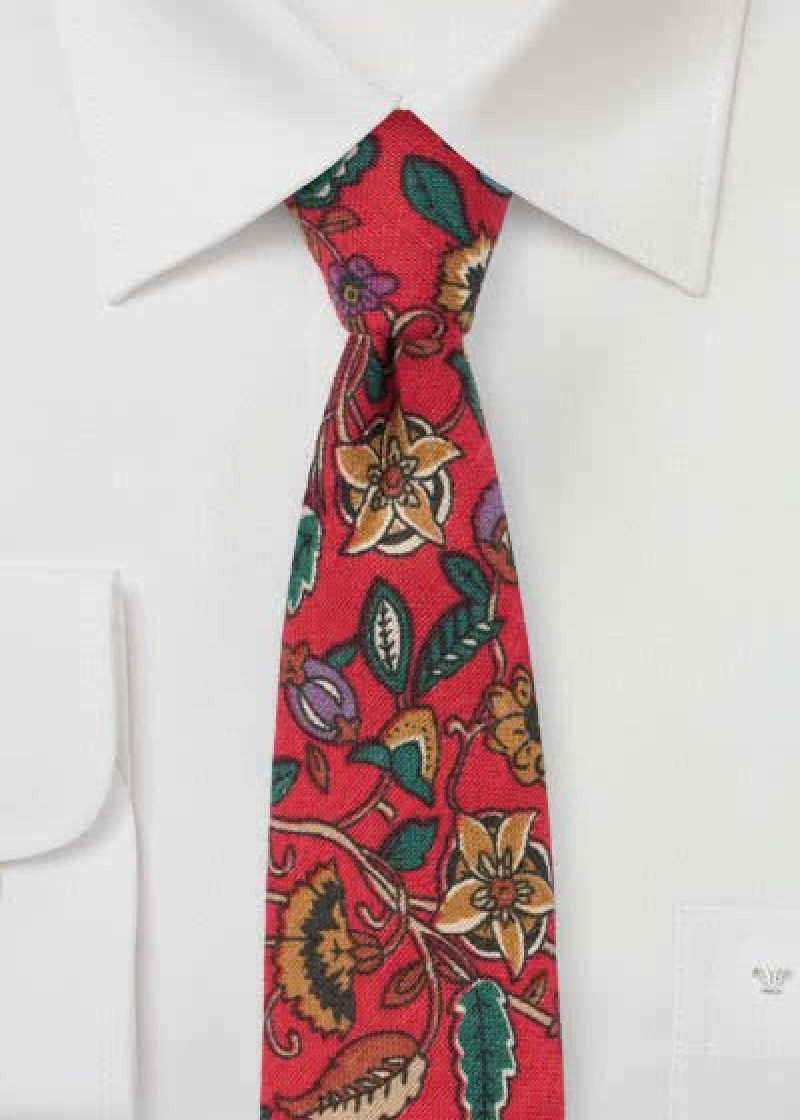 Stropdas bloemmotief medium rood