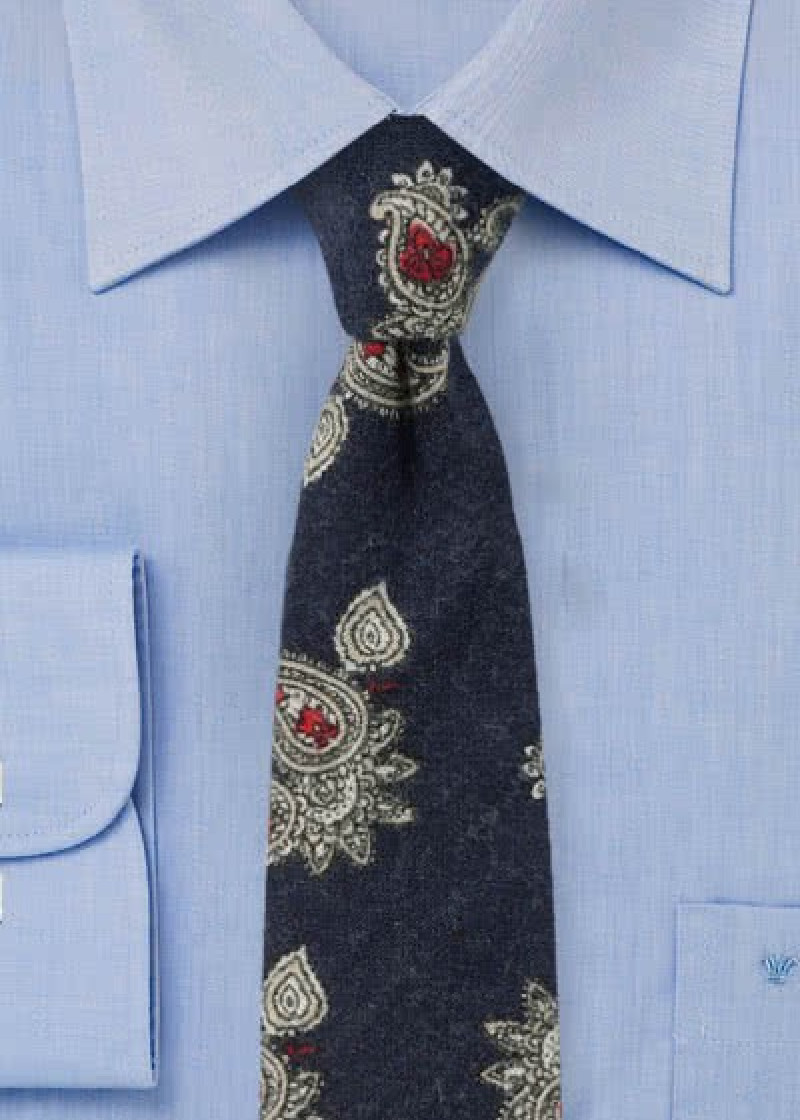 Paisley patroon stropdas katoen marine blauw