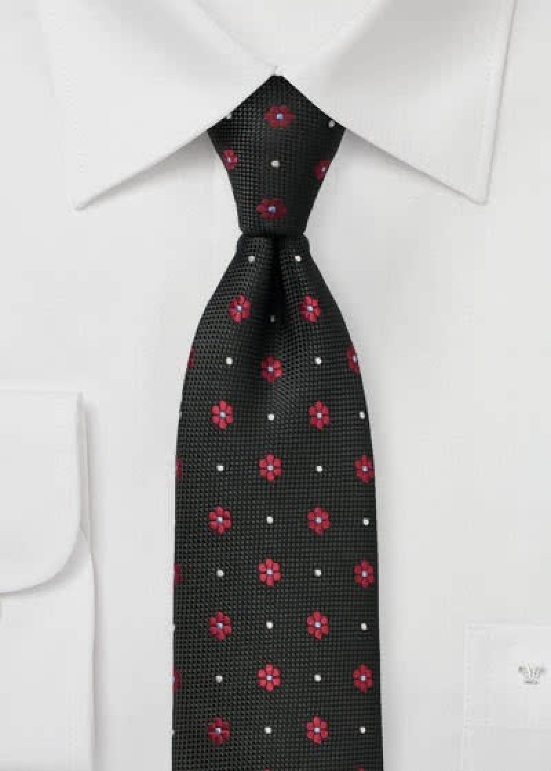 Business Tie Textured Flowers Ink Zwart