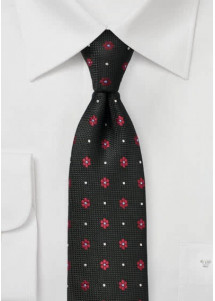 Business Tie Textured Flowers Ink Zwart