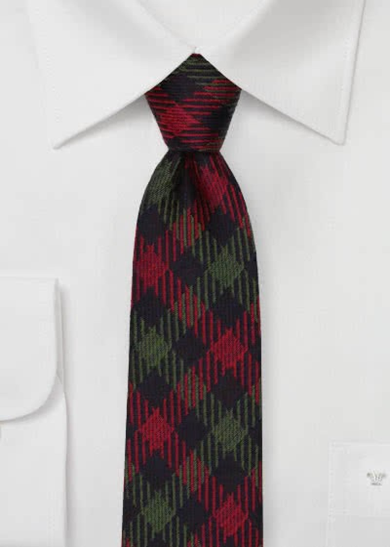 Wollen stropdas groen medium rood geruit
