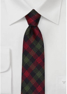 Wollen stropdas groen medium rood geruit